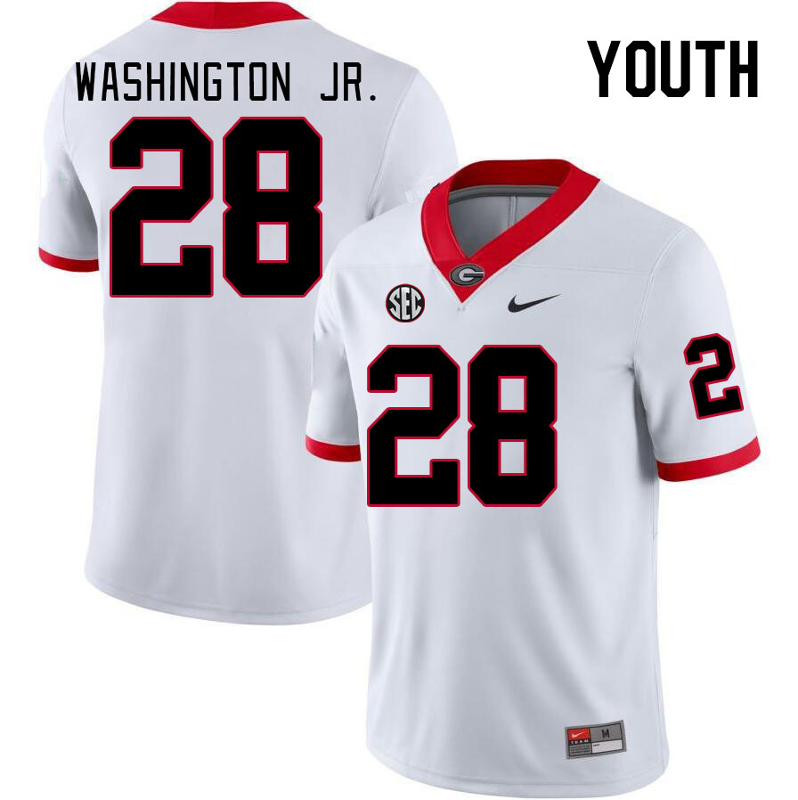 Youth #28 Marcus Washington Jr. Georgia Bulldogs College Football Jerseys Stitched-White - Click Image to Close